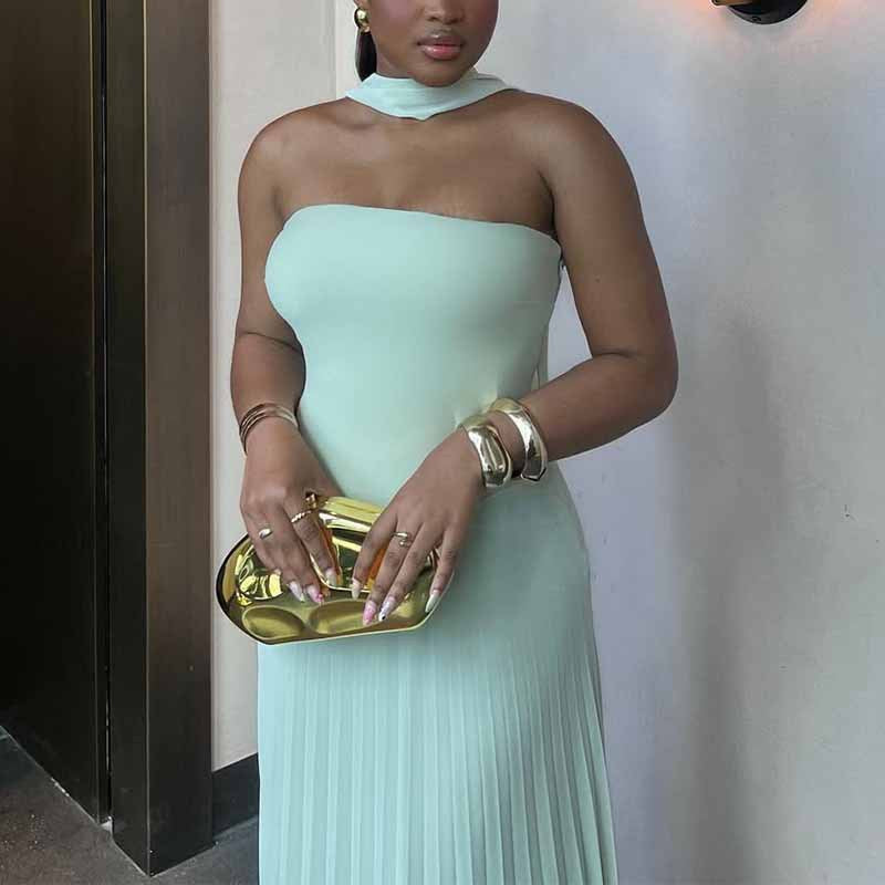 Damen Plissiertes Maxikleid mit elegantem Schulterband und figurschmeichelndem Schnitt Drune