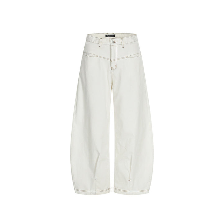 Damen Weite Cropped Ballon-Jeans mit hohem Bund und sichtbaren Kontrastnähten Drune