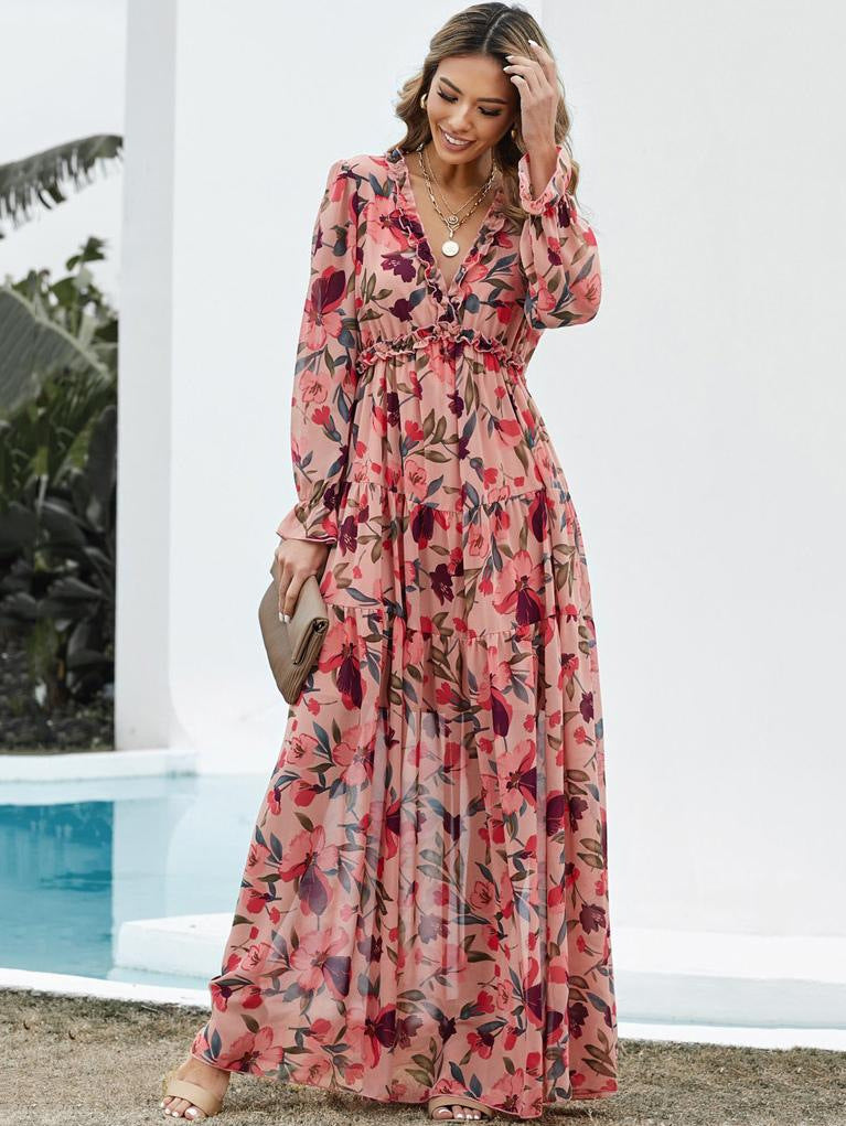 Damen Maxikleid mit floralen Mustern Drune