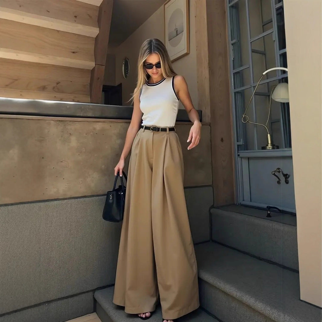 Damen Hoch geschnittene Palazzo-Hose mit eleganten Falten und formschöner Passform Drune