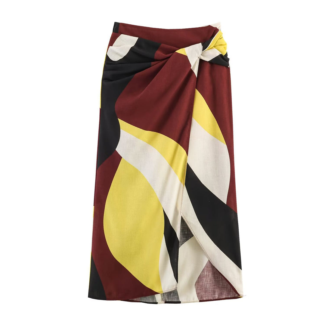 Damen Wickelrock mit modernem Grafikdesign und elegantem Tailleneinsatz Drune