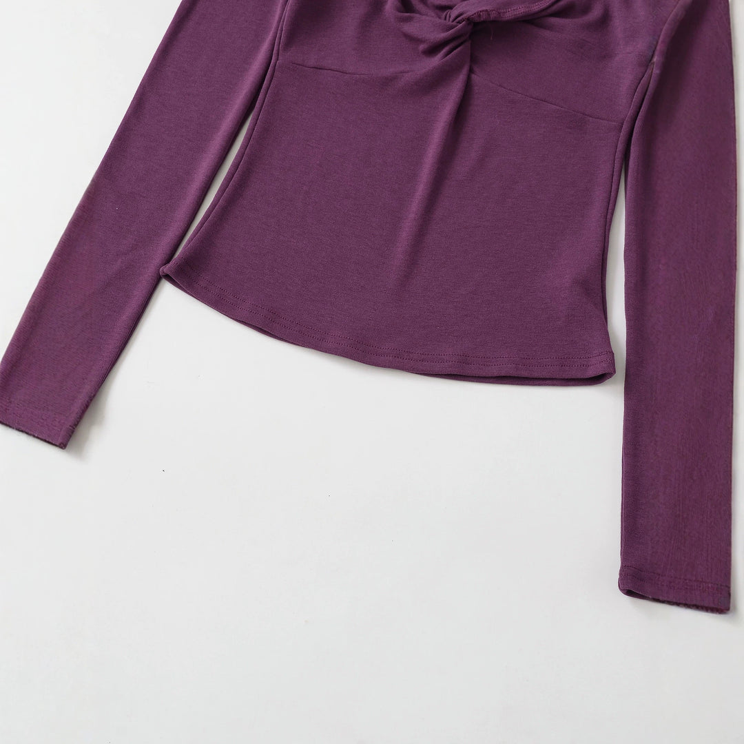 Damen Langarmshirt mit Drehknoten-Detail figurformendem Büstenteil und weiter Ausschnitt Drune