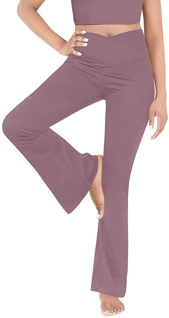 Damen nan taillenhohe Yogahose mit überkreuztem Bund und ausgestelltem Saum mit Schlitz Drune