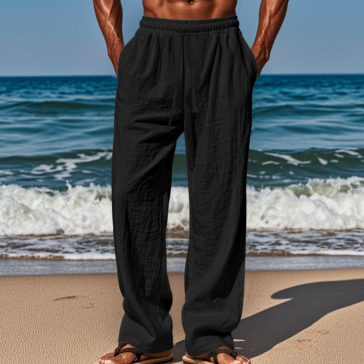 Herren nan Leichte Leinenhose mit weitem Bein und elastischem Bund Drune