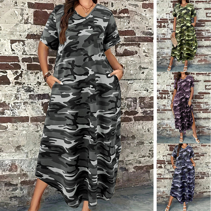 Damen Maxikleid mit lässigem Camouflage-Design und praktischen Taschen Drune
