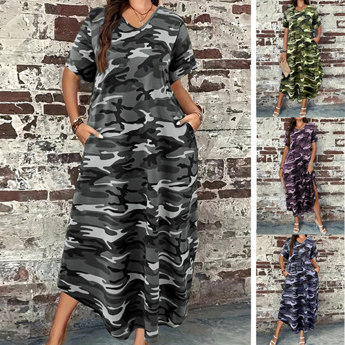 Damen Maxikleid mit lässigem Camouflage-Design und praktischen Taschen Drune