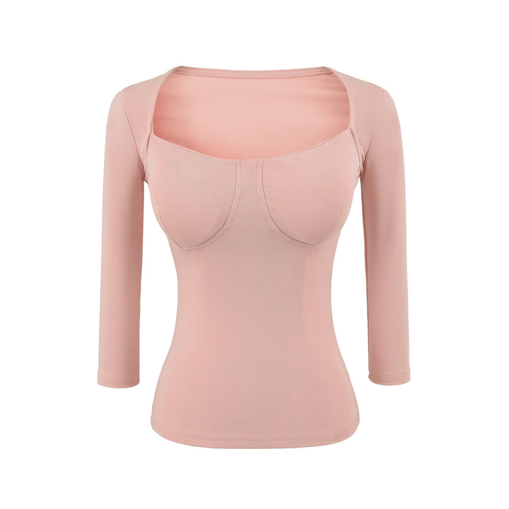 Damen Figurnahes Langarm-Top mit integrierter Bustier‑Kontur und quadratischem Ausschnitt Drune