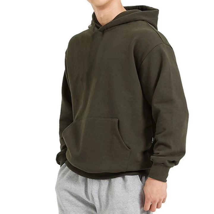 Herren nan schwerer Kapuzenpullover im Boxy-Cut mit Kängurutasche, geripptem Saum und angerauter Innenseite Drune