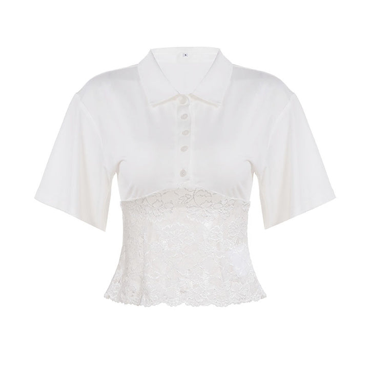 Damen elegantes Poloshirt mit Spitze und Kurzarm Drune