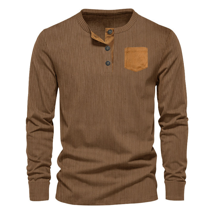 Herren Rippenfeinstrick Langarmshirt mit Slim‑Fit und Stehkragen Drune