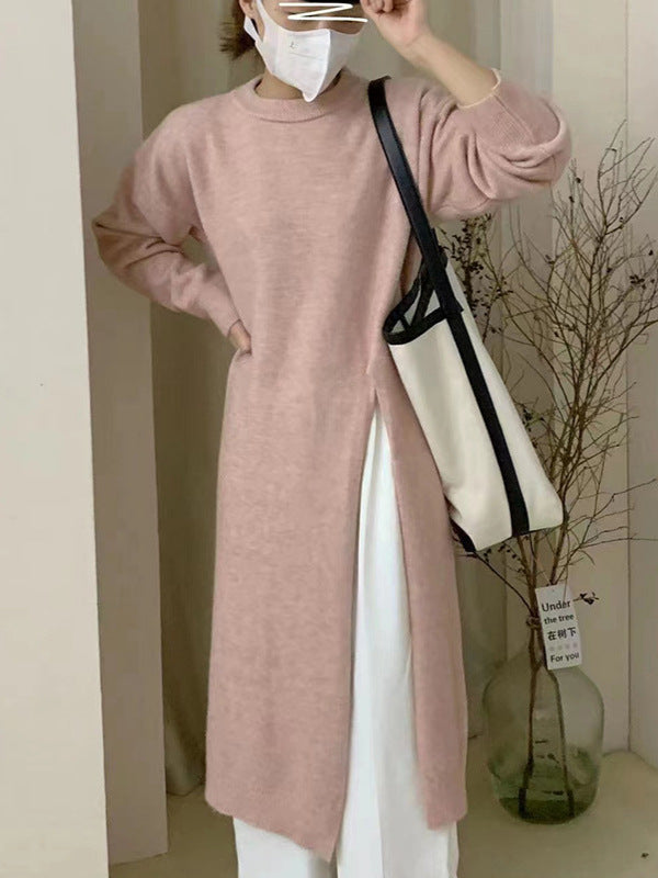Damen modisches Strickkleid mit seitlichem Schlitz und großzügigem Schnitt Drune