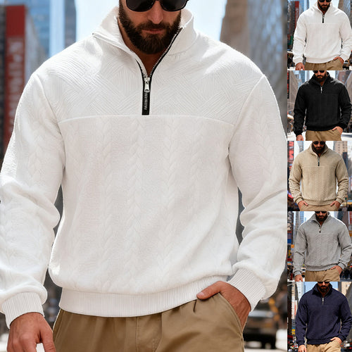 Herren nan strukturiertes Halfzip-Strickpullover mit Zopfmuster und hohem Stehkragen Drune