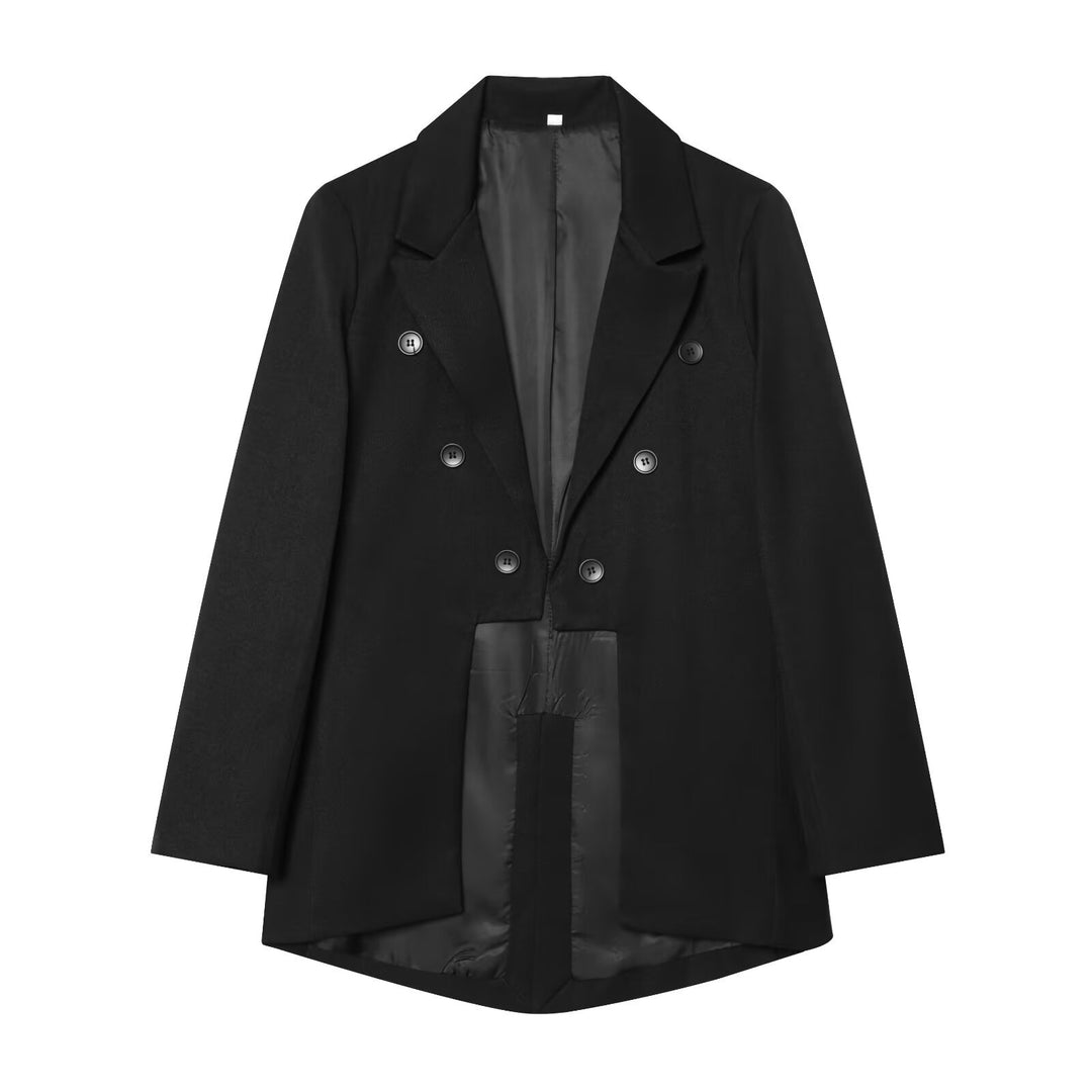 Damen Doppelreihiger Oversize-Blazer mit Satinfutter und verlängertem Saum Drune