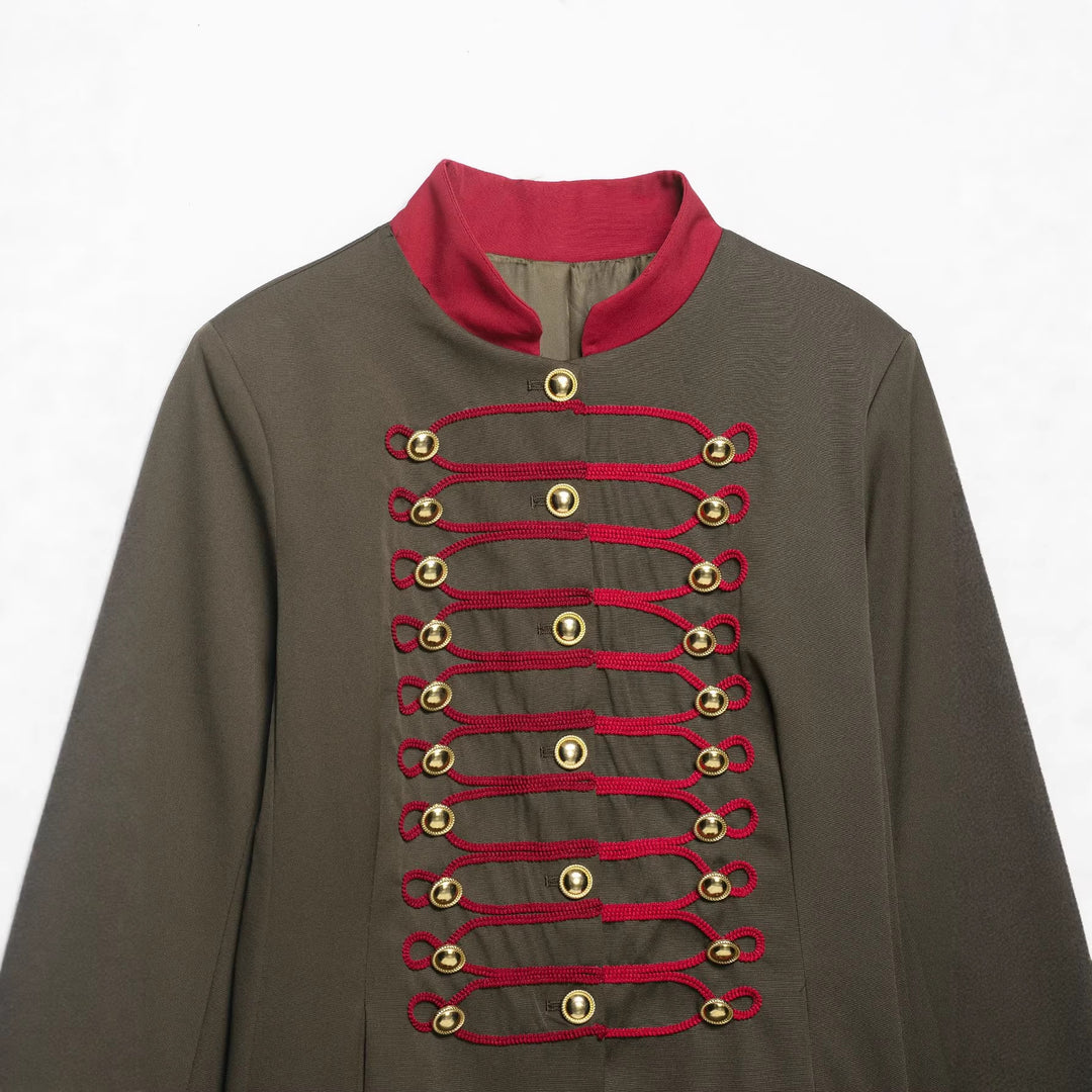 Damen Militärinspirierte Kastenjacke mit dekorativen Froschverschlüssen und Stehkragen Drune