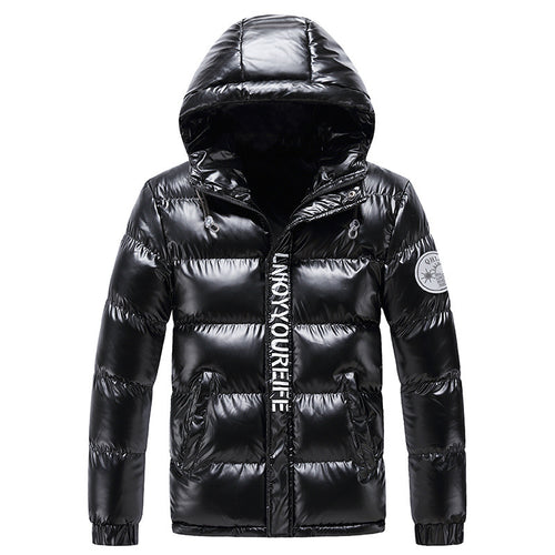 Herren glänzende gesteppte Thermo-Kapuzenjacke mit Metallic-Finish und wärmender Isolierung Drune