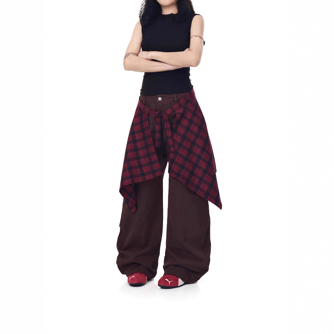 Damen Modische Harem-Hose mit kariertem Überwurf Drune