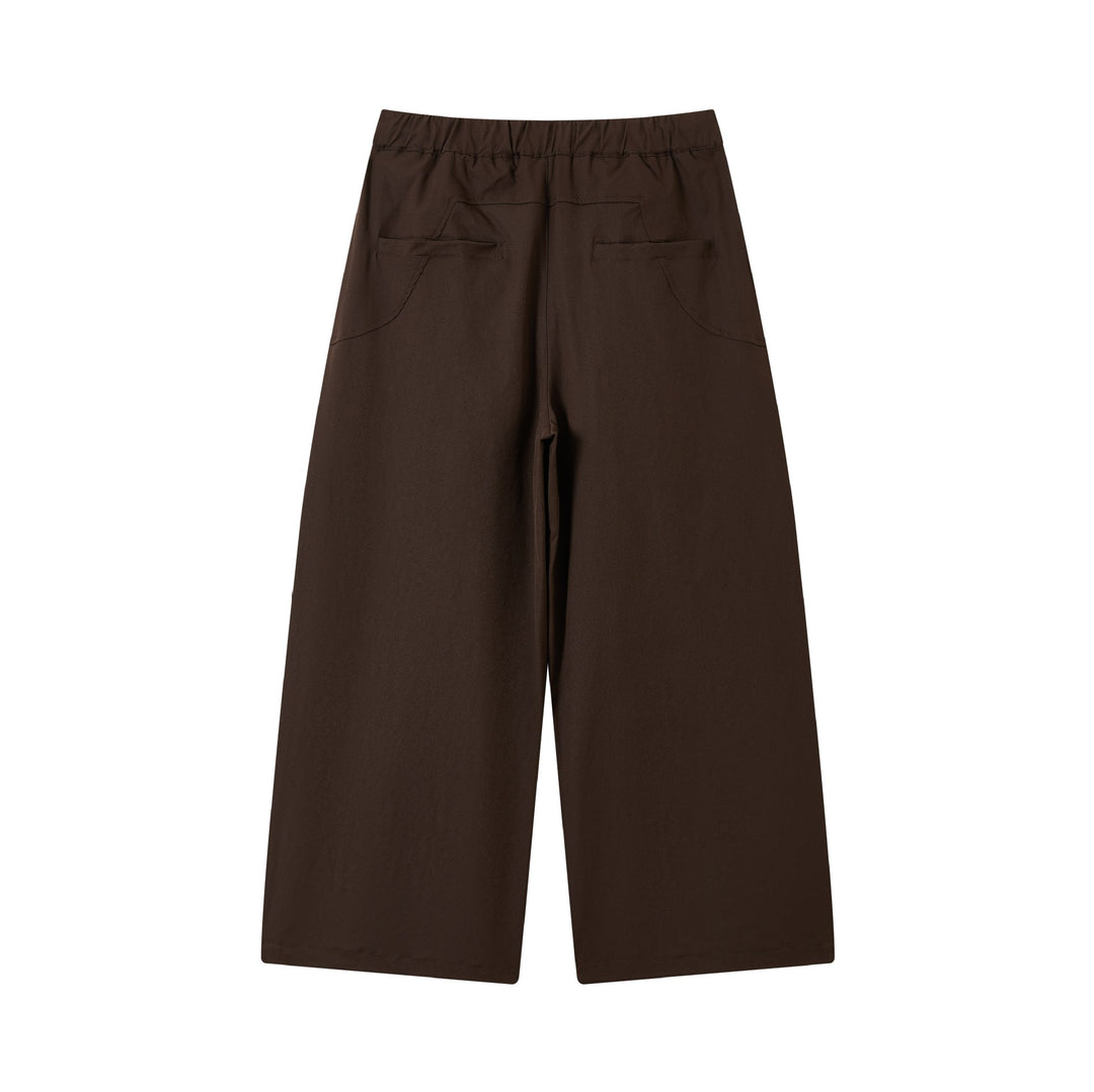 Damen weite verkürzte Bundfaltenhose mit Tunnelzug und Cargotaschen Drune