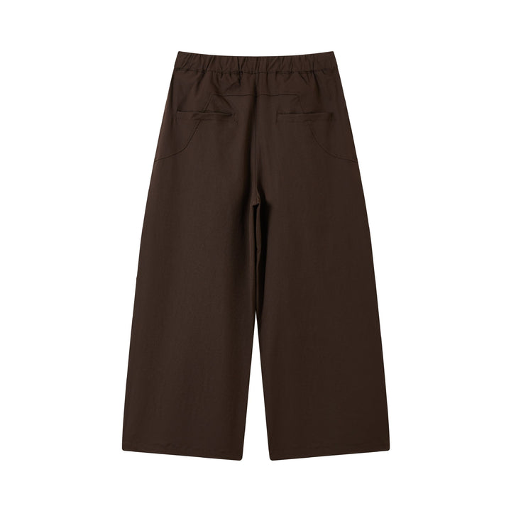 Damen weite verkürzte Bundfaltenhose mit Tunnelzug und Cargotaschen Drune