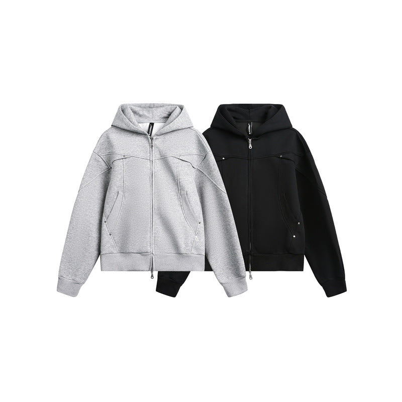 Unisex Oversize Kapuzen-Sweatjacke mit Zwei-Wege-Reißverschluss Drune