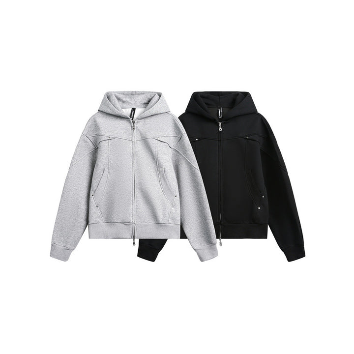 Unisex Oversize Kapuzen-Sweatjacke mit Zwei-Wege-Reißverschluss Drune