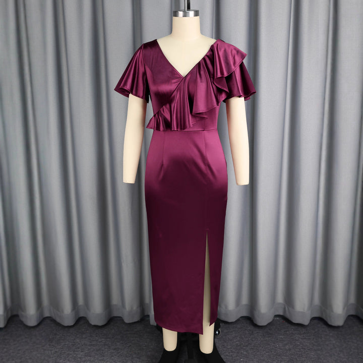 Damen Schickes Maxikleid mit Rüschendetails und Schlitz Drune