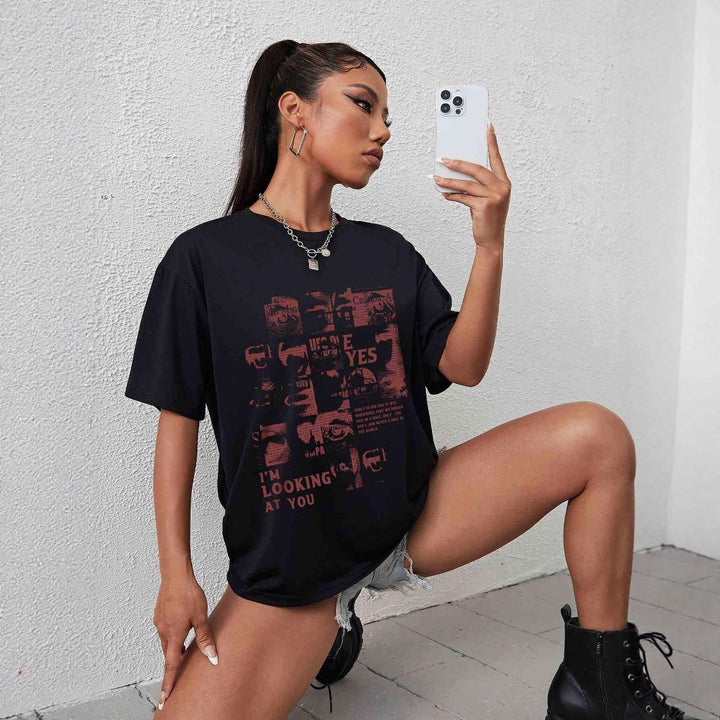 Damen Oversized T-Shirt mit kreativem Schriftzug und lässigem Schnitt Drune