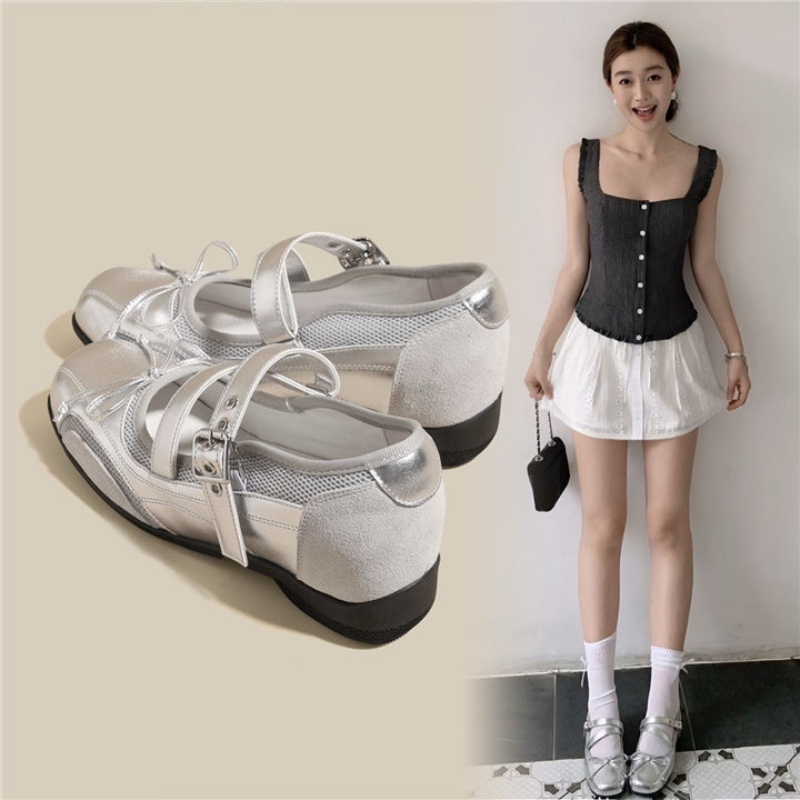 Damen Bequeme Mary-Jane-Ballerinas mit verstellbarem Schnallenriemen und rutschfester Gummisohle Drune