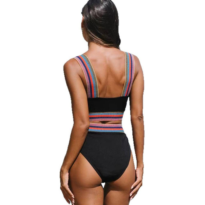 Damen Bikini-Set mit breiten, farbenfrohen Trägern und hohem Bund Drune