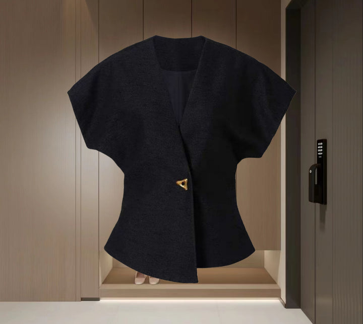 Damen Überwurfjacke mit weitem Schnitt und elegantem Knopf Drune