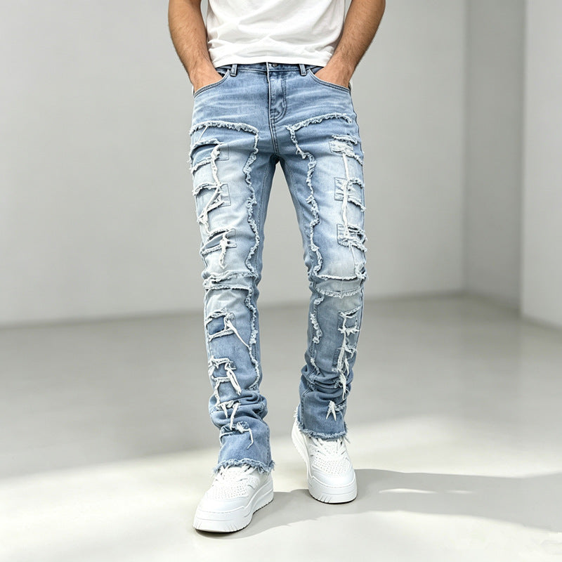 Herren Modische Ripped Jeans mit kreativen Destroyed-Details Drune