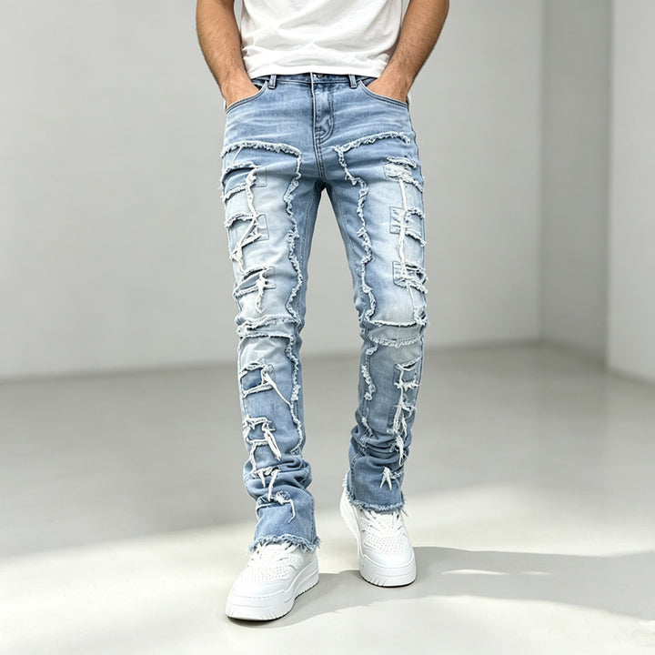 Herren Modische Ripped Jeans mit kreativen Destroyed-Details Drune