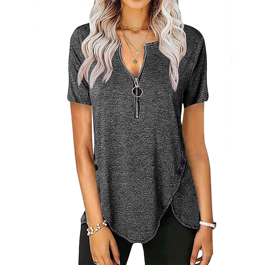Damen Kurzarmshirt mit asymmetrischem Saum und Reißverschluss Drune