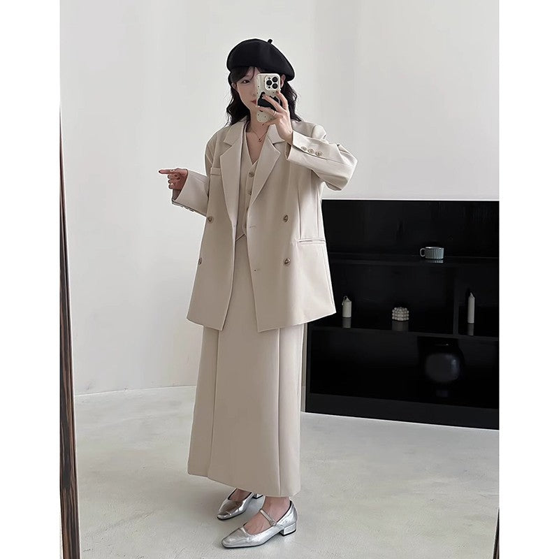 Damen Oversize-Sakko mit kastiger Weste und knöchellangem Midirock Drune
