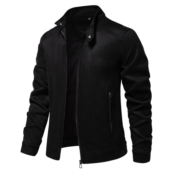 Herren nan Velourslederjacke mit Stehkragen, schmaler Passform und Reißverschlusstaschen Drune
