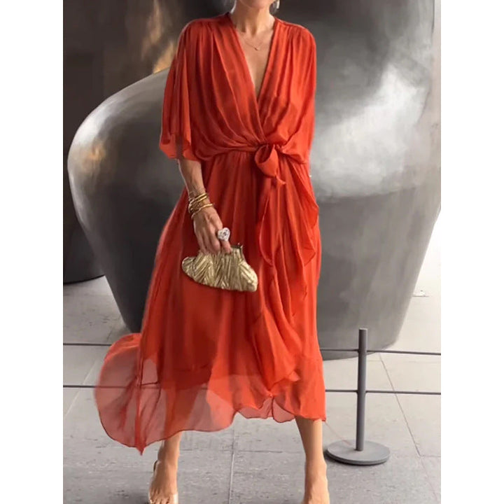 Drune | Schnürung Batwing Ärmel Unregelmäßiges Kleid