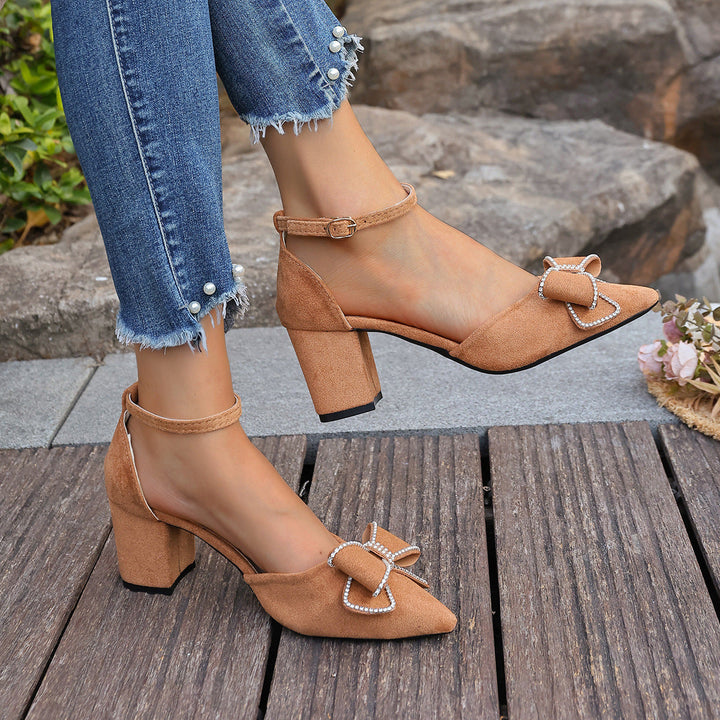 Damen Slingback-Pumps mit funkelndem Schleifenakzent und stabilem Blockabsatz Drune
