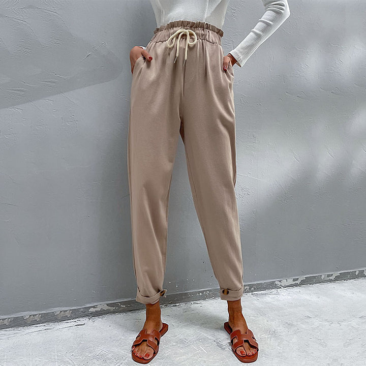 Damen Lässige Hose mit hohem Bund, Tunnelzug, Eingrifftaschen und konischer Beinform Drune