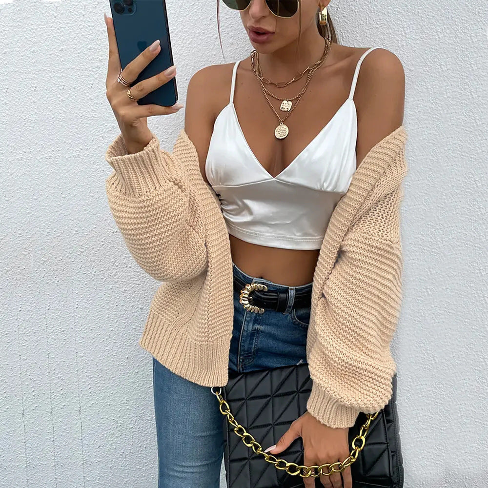 Damen Strickjacke mit voluminösen Ärmel und stylischem Rippenmuster Drune