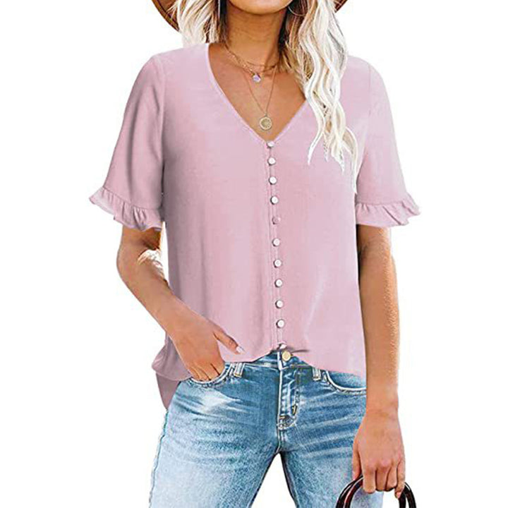 Damen Bluse mit Rüschendetails und Knopfleiste Drune