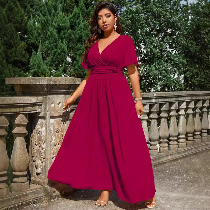 Damen Maxikleid mit tiefem V-Ausschnitt und tailliertem Schnitt Drune