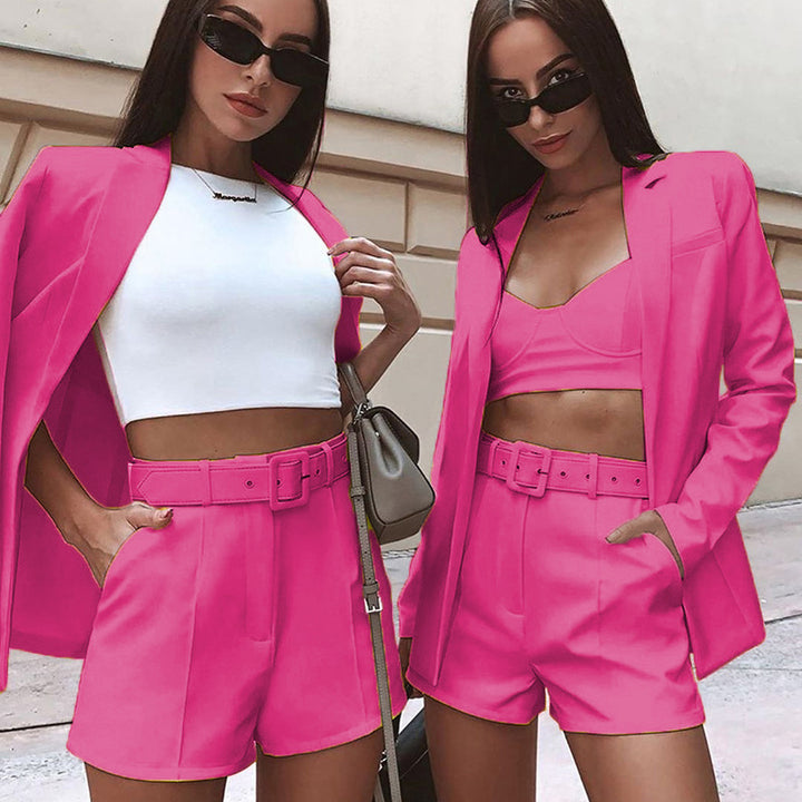 Damen Elegantes Zweiteiliges Blazer‑Shorts‑Set mit tailliertem Reversblazer und High‑Waist Shorts Drune