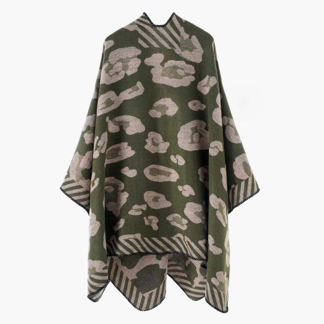 Damen Strukturierter Jacquard‑Capeponcho im Oversize‑Fall mit kontrastierter Kettelkante Drune