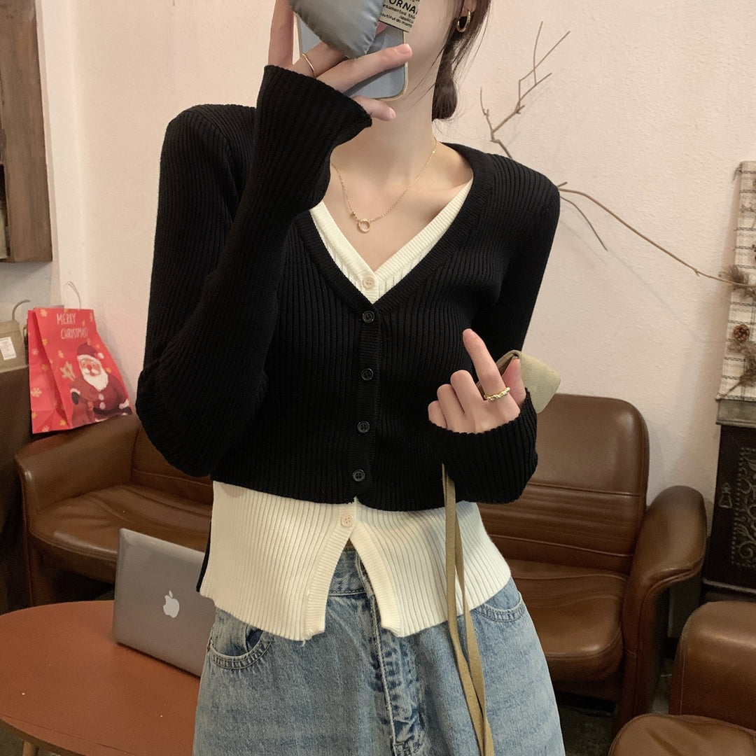Damen Cropped Cardigan mit feinem Rippmuster und V-Ausschnitt Drune