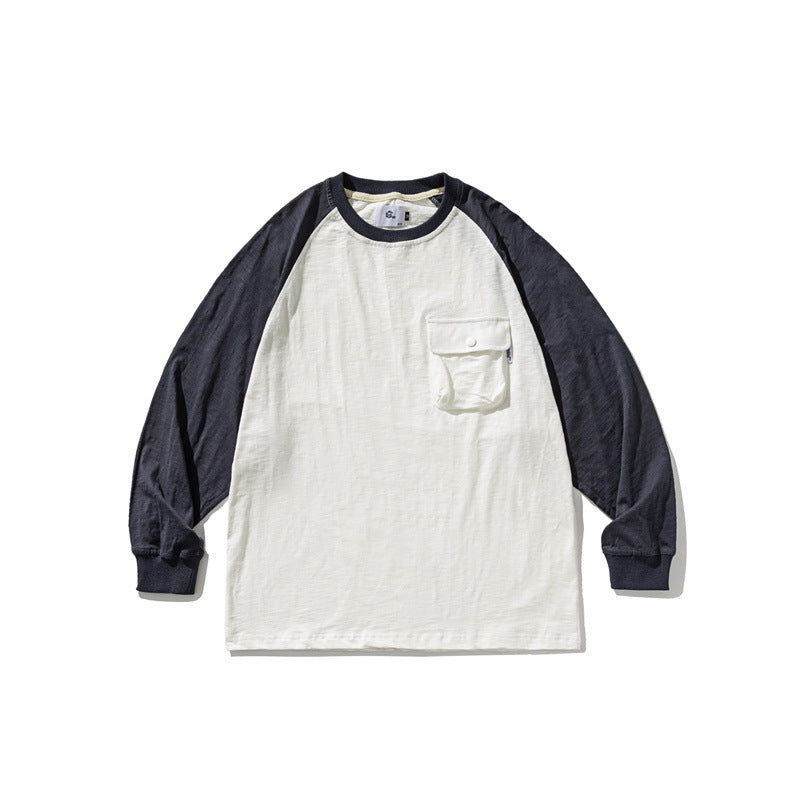 Unisex Lässiges Raglan-Longsleeve mit Kontrastärmeln und aufgesetzter Klappentasche Drune