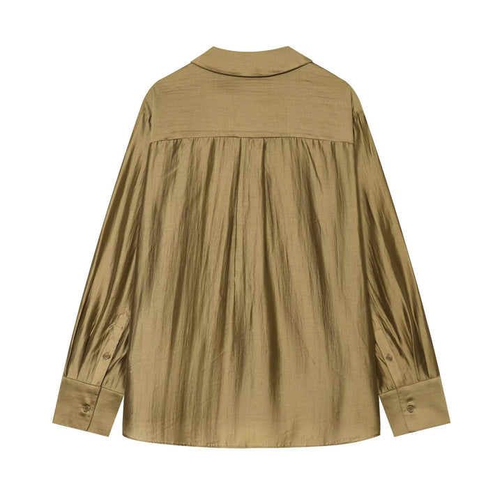 Damen Oversize Tunika Bluse aus schimmernder Crêpe‑Optik mit Hemdkragen und V‑Ausschnitt Drune