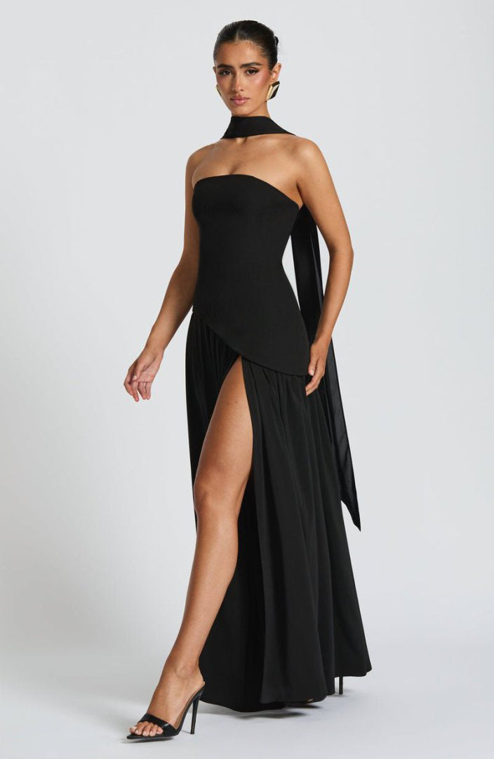 Damen Hochwertiges Abendkleid mit asymmetrischem Schnitt und elegantem Schlitz Drune