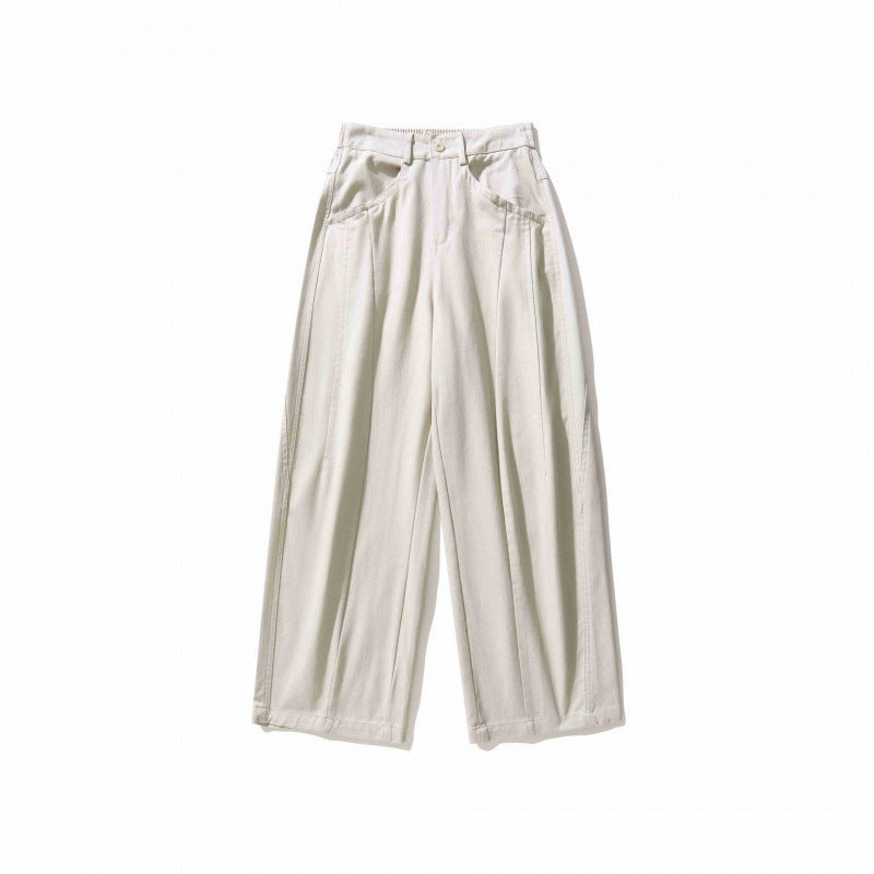 Damen Weite Bundfaltenhose mit hohem Bund und geradem weitem Bein Drune