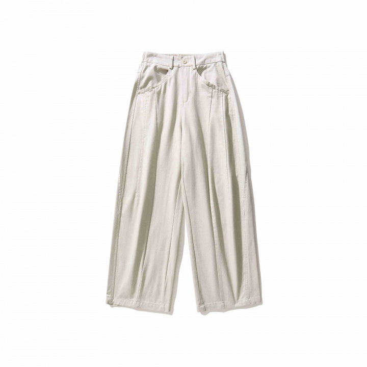 Damen Weite Bundfaltenhose mit hohem Bund und geradem weitem Bein Drune