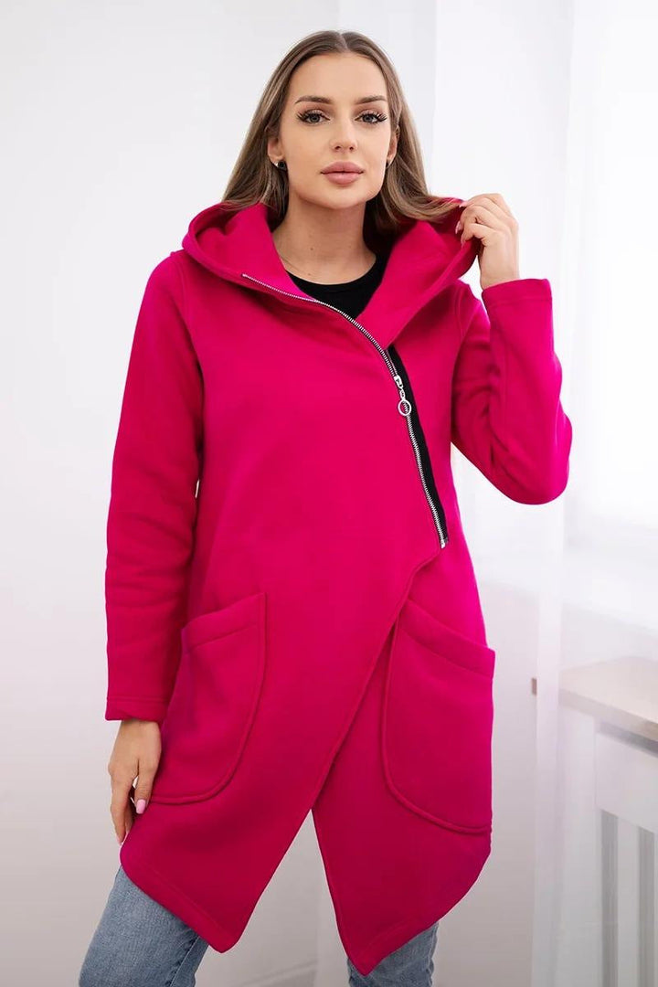 Drune | Zip Kapuzenpullover mittellange Fleece Sweatjacke