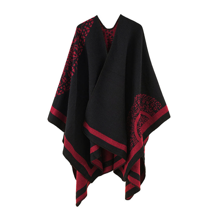 Damen Oversize Strickponcho mit grafischem Jacquardmuster Drune